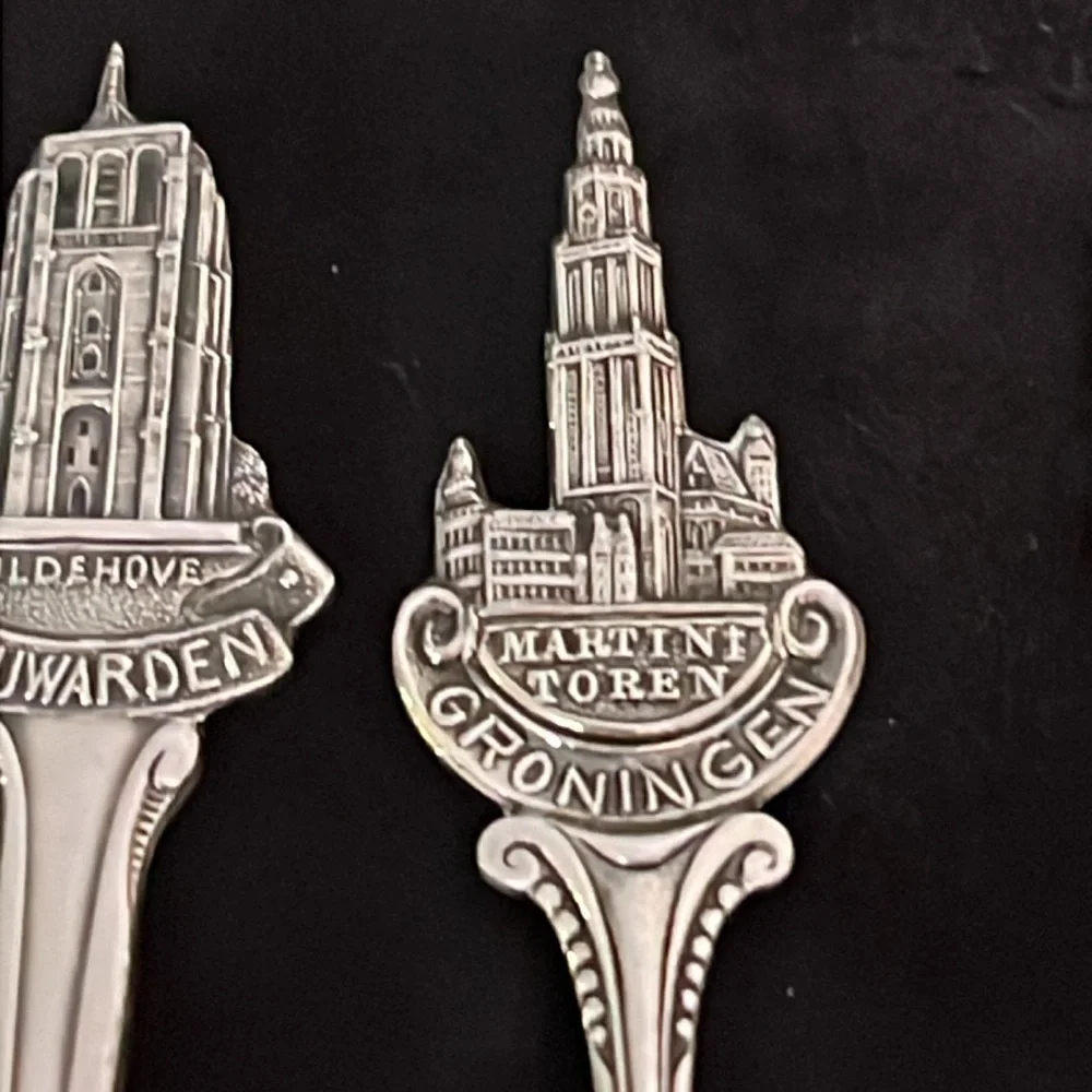 Lot 5 Antique Sterling Silver collector spoons Belgium Amsterdam Netherlands +